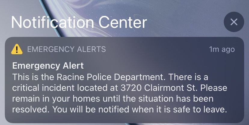 Shown here is the alert issued Wednesday morning by the Racine Police Department.